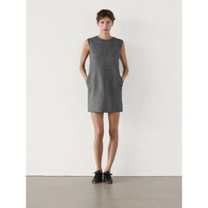Massimo Dutti Womens Mini Dress M Medium wool linen Grey Black 6673/673 NWT